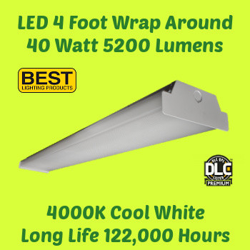 Best Lighting BWALED4FT-40-4KMV-ET - LED Wrap Around light fixture. 4 foot. 40 watt. 4000K cool white color. Surface mount. DLC Premium. 