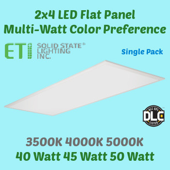 ETi SSL - FPCP-2x4-5000LM-8-CP3-MV-LVD-1 - 2’x4’ LED Flat Panel. 3 wattage and 3 color preferences. 0-10 volt dimming. Back lit. Wide beam. Shatter resistant lens. 