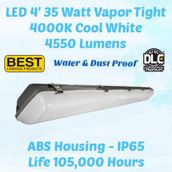 Best BVTPLED-35-4KMV-ET - 4FT LED Vapor Tight commercial light. 35 watt. 4000K color. Dimmable 0-10 volt. DLC Premium .