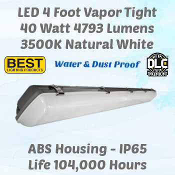 Best BVTPLED-40-35KMV-ET - 4FT LED Vapor Tight commercial light. 40 watt. 3500K color. Dimmable 0-10 volt. DLC Premium.