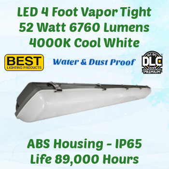 Best BVTPLED-52-4KMV-ET - 4FT LED Vapor Tight commercial light. 52 watt. 4000K color. Dimmable 0-10 volt. DLC Premium.