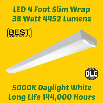 Best Lighting WRE-4FT-44L-5K - LED Slim Wrap-Around luminaire. 4 foot. 38 watt. 5000K daylight white color. Surface mount. DLC listed. 
