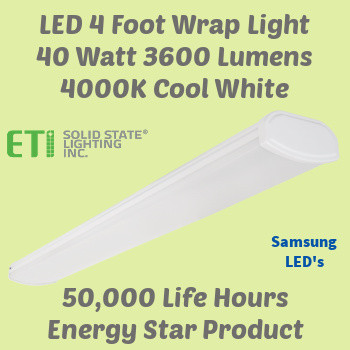 ETI-SSL WR-4-36-840-MV - LED Wrap-Around luminaire. 4 foot. 40 watt. 4000K cool white color hue. Surface mount. Energy Star quality. 