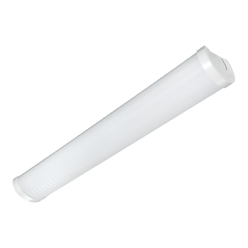 LED Wrap-Around luminaire. 4 foot. 39 watt. 4000K cool white color hue. Surface mount. DLC listed quality.  Commercial grade powder coat. Captive, hinged impact resistant polycarbonate lens for fast EZ install. Quick connects.