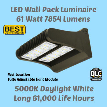 Best Lighting LEDWPA60W-5K - LED Adjustable Wall Pack. 61 watt. 7854 lumens. 5000K color.   Best Lighting LEDWPA60W-5K - LED Adjustable Wall Pack. 61 watt. 7854 lumens. 5000K color.