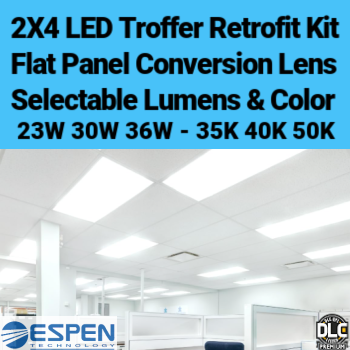 Espen Technology VEKT-DP2X4 - 2'x4' LED Troffer Retrofit. Flat panel lens kit. 3 light levels. 3 color hue option's. Over 100,000 life hours.