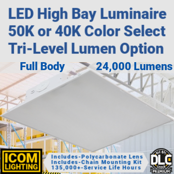 ICOM Lighting IFHBSR-241815L-4K5K - LED High Bay Luminaire. Multi-watt. Color select. Flicker-free. 0-10V dimming. 135,000 hours. DLC Premium. (Same as Best Lighting FHBSR-241815L-4K5K)