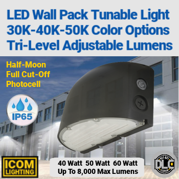 ICOM Lighting WPHM-875L-3CCT - LED Wall Pack. Full cut-off. Tunable color selection. Tunable light output lumen selection. 