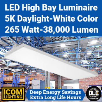 ICOM Lighting ILEDFHB265-5K-MVDIM-V2 - LED High Bay. 267 watt. 5000K color. 122,000 hours. DLC Premium. (Equal to Best Lighting LEDFHB265-5K-MVDIM-V2) ICOM Lighting ILEDFHB265-5K-MVDIM-V2 - LED High Bay. 267 watt. 5000K color. 122,000 hours. DLC Premium. (Equal to Best Lighting LEDFHB265-5K-MVDIM-V2)