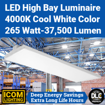ICOM ILighting ILEDFHB265-4K-MVDIM-V2 - LED High Bay. 267 watt. 4000K color. 122,000 hours. DLC Premium.  (Equal to Best Lighting LEDFHB265-4K-MVDIM-V2)