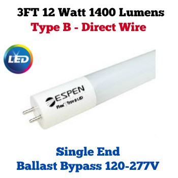 T8 LED Tube 3 Foot Ballast Bypass 120-130V Type B T8 LED Tube 3 Foot Ballast Bypass 120-130V Type B