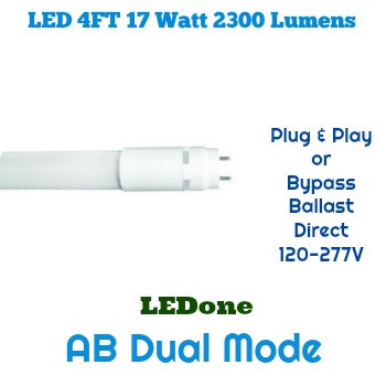 LEDone 4 Foot T8 LED Tube Type AB Universal Lamp Plug&Play or Bypass Ballast Operation