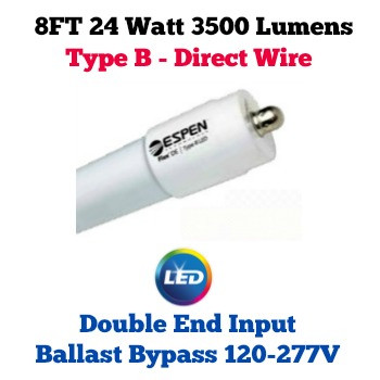 Internal driver. Bypass ballast. Double end input. 120-277 volt. Works with single pin Fa8 sockets.