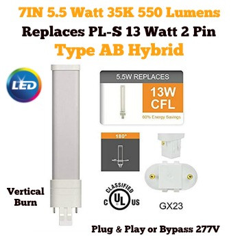 TOPSTAR LED PL-S 5.5 WATT 3500K REPLACES 13 WATT GX23 2 PIN