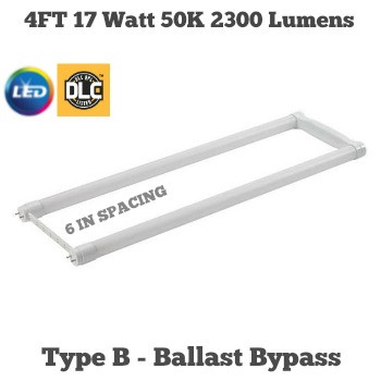 TOPSTAR T8 LED U-BEND 6" SPACING TYPE B BYPASS BALLAST 120-277V DLC 4.2 SHATTER-PROOF