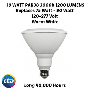 PAR38 LED 277 VOLT FLOOD 40 DEGREE 19 WATT 3000K