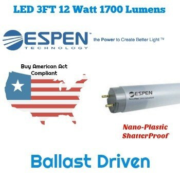 BAA Compliant - T8 LED Tube - 3 Foot Ballast Compatible Type A - Espen L36T8/840/12P-EB BAA Compliant - T8 LED Tube - 3 Foot Ballast Compatible Type A - Espen L36T8/840/12P-EB