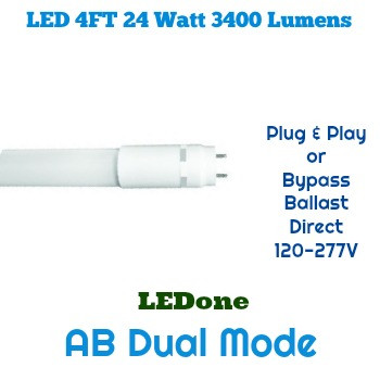 LEDone 4 Foot T8 LED Tube Type AB Universal Lamp Plug&Play or Bypass Ballast Operation
