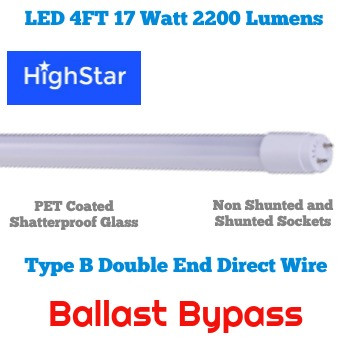 T8 LED Tube 4 Foot Bypass Ballast Double End Type B 120-277 volt