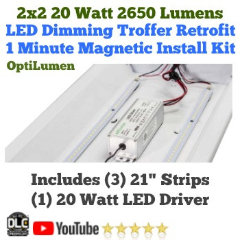 OptiLumen 2x2 LED Magnetic Strip & Driver Retrofit Kit - 20 watt - 1 minute retrofit