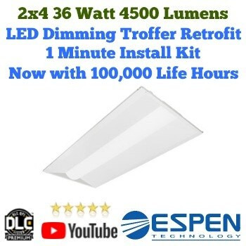 Espen Technology VEKT2X4L/840 - 2x4 LED Troffer retrofit. Center basket lens. 36 watt. 4000K Cool White. 100,000+ life hours. DLC 4.3.
