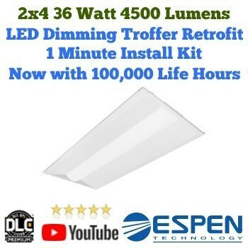 Dimmable 0-10 volt, one minute installation, 2x4 lighting LED conversion, ideal for office, retail, healthcare, education and hospitality.