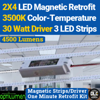 Optilumen RKS3430-35 - 2'x4' LED Linear Retrofit Kit. Includes (3) 42" magnetic LED strips and (1) 30 watt magnetic LED driver. 120-277V.