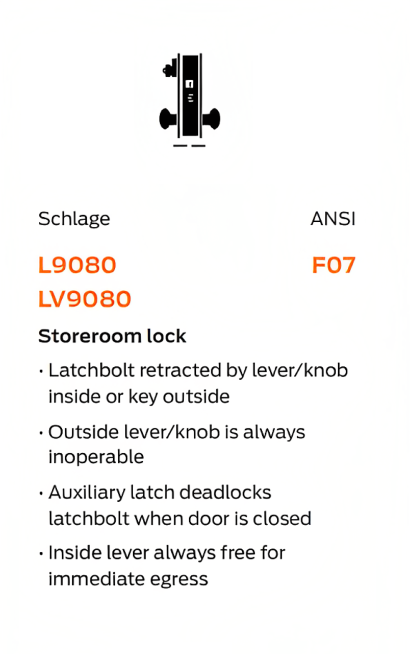 Schlage L9080 - Heavy Duty Mortise Lockset - Storeroom