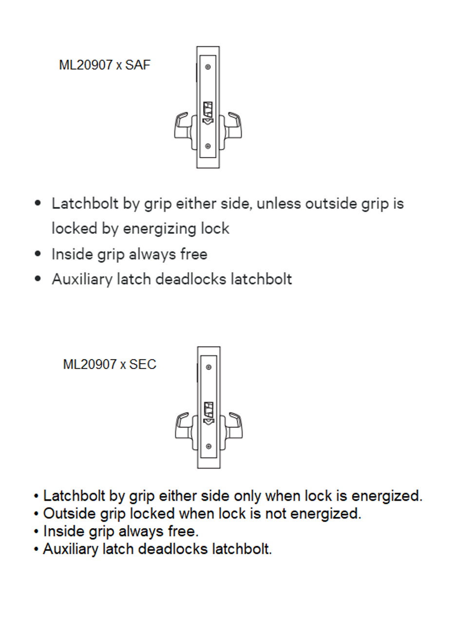 Corbin Russwin ML20907 Mortise Electrified Lock, No Cylinder Override