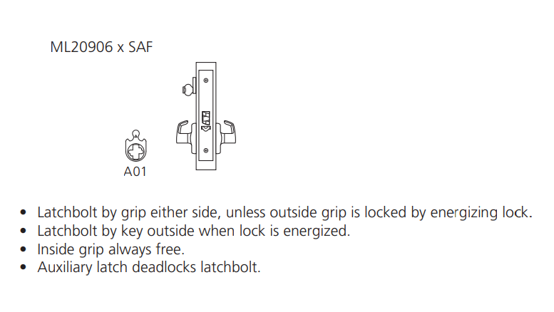 Corbin Russwin ML20906 LL SAF M92 Fail Safe Mortise Electrified