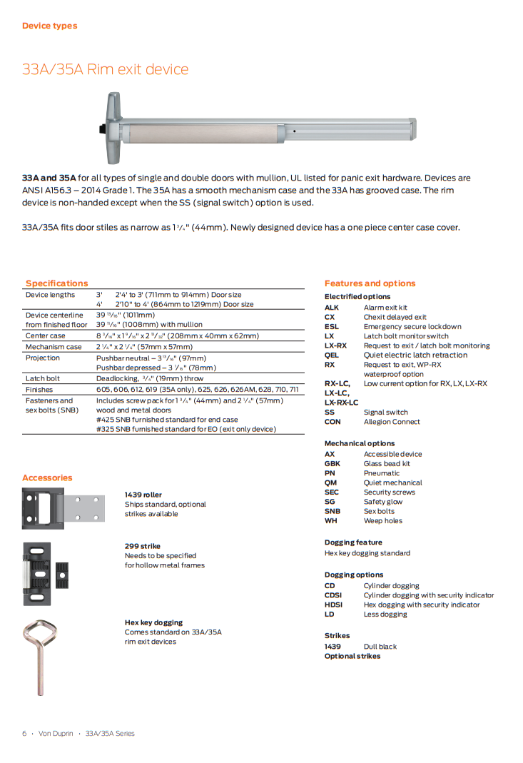 Von Duprin 33AL Rim Exit Device with 360L Trim