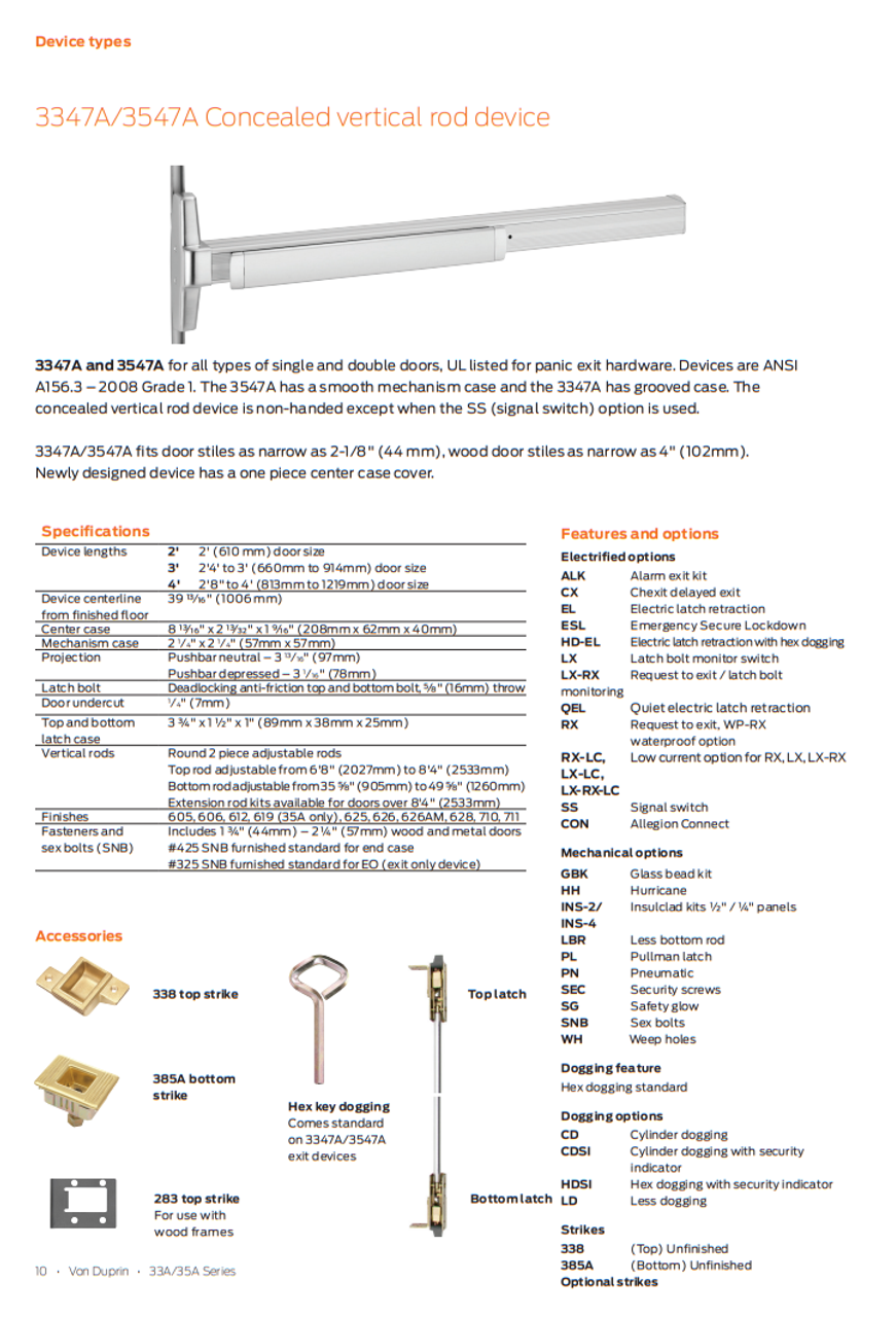 Von Duprin QEL3347ANLOP Concealed Vertical Rod Exit Device with 388NL
