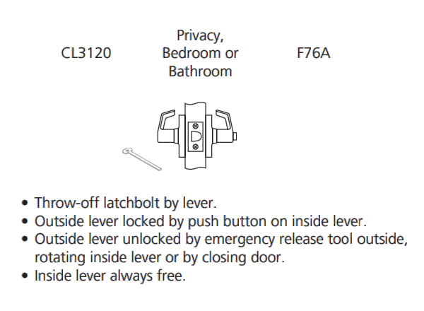 Corbin Russwin CL3120 AZD Grade 1 Privacy Cylindrical Lever Lock