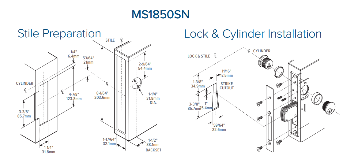 Adams Rite MS1850SN MS Deadlock w/ Flat Faceplate, ANSI Size