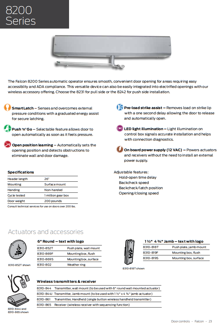 Falcon 8231-STD AL Automatic Door Operator, Pull Side Mounted w