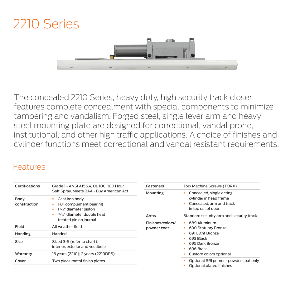 LCN 2213-STD 689 High Security Concealed Standard Track Door
