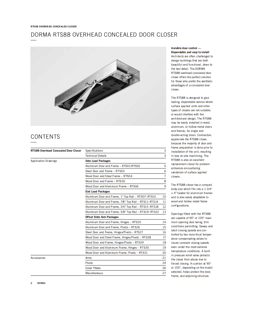 Dormakaba RTS31 105 HO Hold Open Overhead Concealed Door Closer