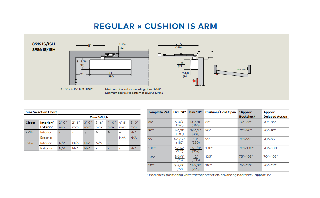 Dormakaba 8916 IS HeavyDuty Surface Applied Door Closer w/ Cushion IS Arm