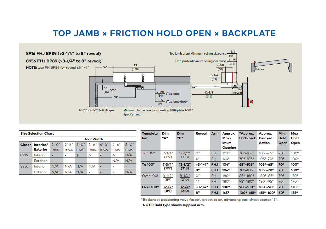 Dormakaba 8916 FHJ HeavyDuty Surface Applied Door Closer w/ Friction