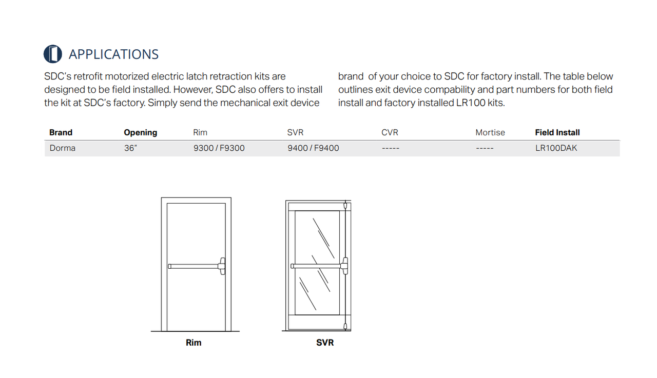 SDC LR100DAK QuietDuo Retrofit Electric Latch Retraction/Dogging Kit