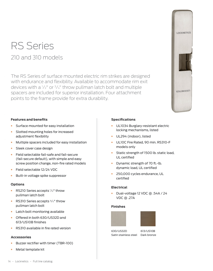 Locknetics RS210 Electric Rim Strike, 1/2