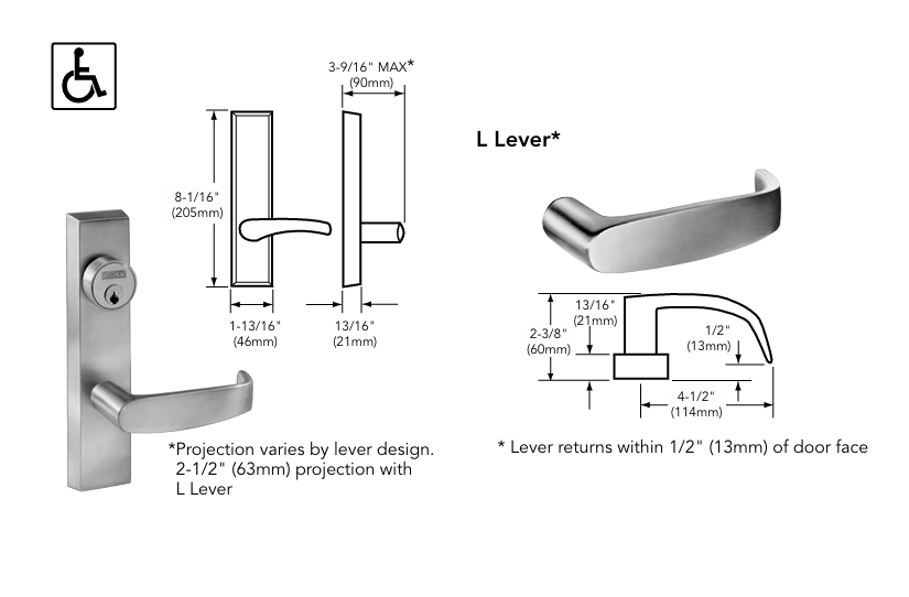 Sargent 7758 ETL Fail Safe Electrified Exit Trim w/ L Lever for Rim