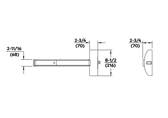 Dorma 9300 630 Rim Exit Device, Wide Stile, Satin Stainless Steel Finish