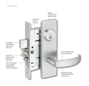 Falcon MA431CP6 QN 626 Security Mortise Lock, w/ Schlage C Keyway, Satin Chrome Finish