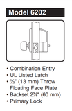 Kaba Simplex 6202 Pushbutton Lock, 2-3/8" Backset