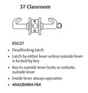 Sargent 2860-65G37 KL Classroom Cylindrical Lever Lock, Accepts Large Format IC Core (LFIC)