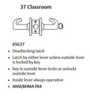 Sargent 28LC-65G37 KL Classroom Cylindrical Lever Lock, Conventional Less Cylinder