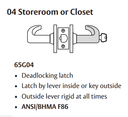 Sargent 28-65G04 KB Storeroom or Closet Cylindrical Lever Lock