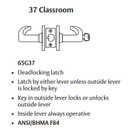 Sargent 2860-65G37 KP Classroom Cylindrical Lever Lock, Accepts Large Format IC Core (LFIC)