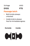 Schlage D10S PLY Passage Cylindrical Lock, Plymouth Knob